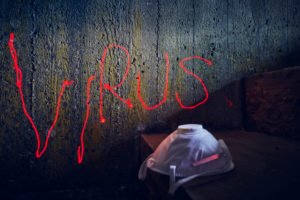 Icon image, menekel on concrete wall, lettering virus, handwriting with laser beam, respirator Icon image, menekel on concrete wall, lettering virus, handwriting with laser beam, respirator